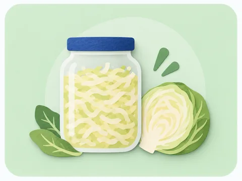 A jar of cabbage in brine beside a cabbage wedge